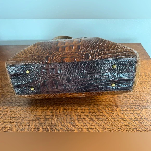 Brahmin Brown Melbourne Croc-Embossed Leather Tote with Teal Accent - Picture 8 of 16